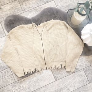 Papermoon Cropped Distressed Zip Hoodie